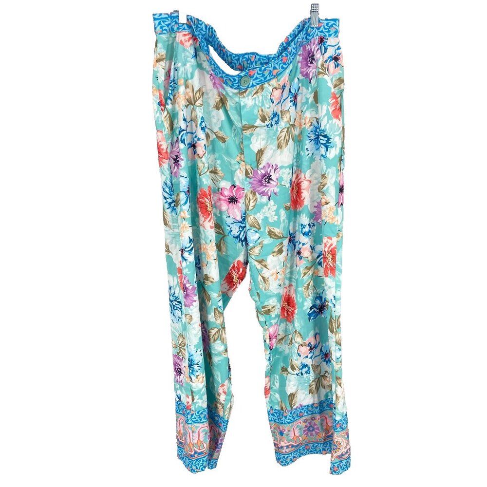 Tolani Collection Women 2X Floral Wide Leg Pant Vacation Travel Island Resort